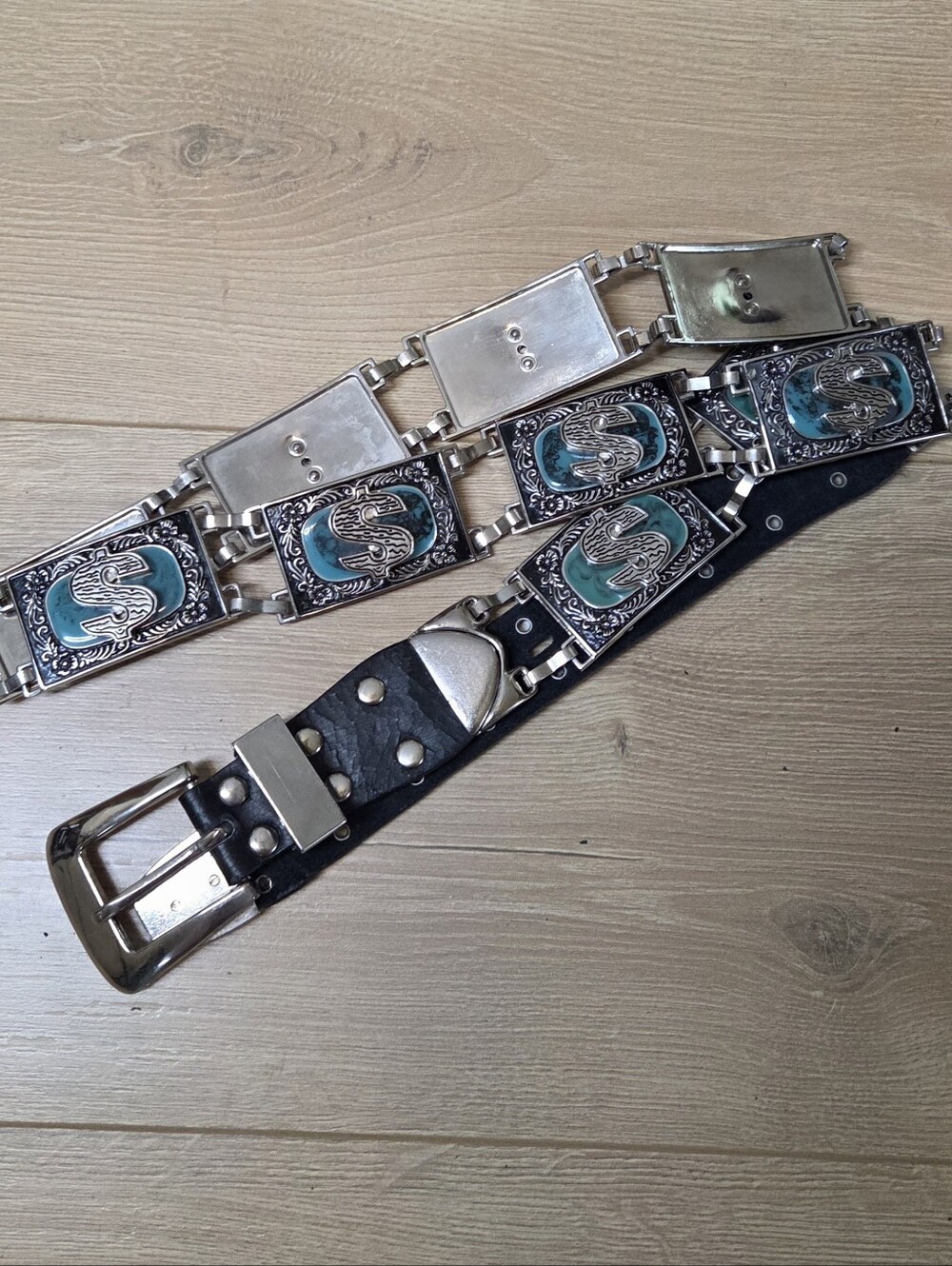 Streetwear Dollar Signs Belt Faux Turquoise Silver Tone Hip Hop